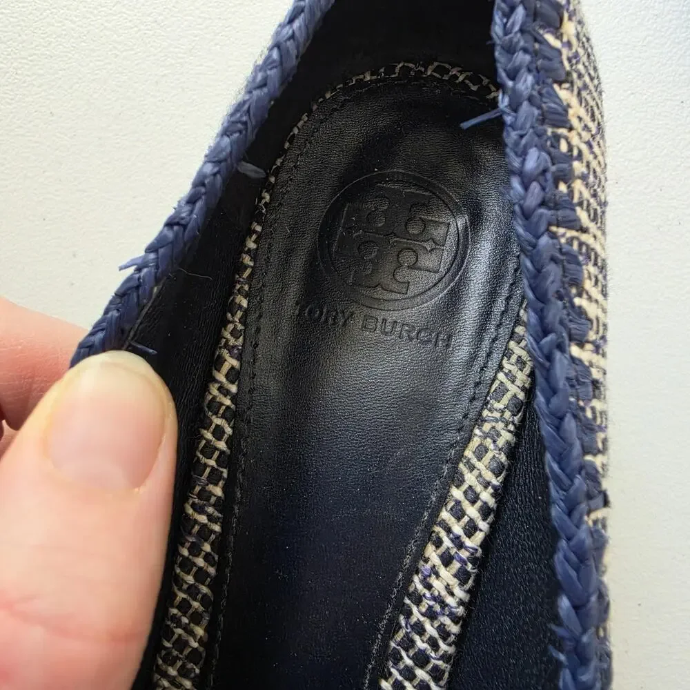 Tory Burch Shoes Womens Size 8 Blue Tweed Pointed Toe Loafer Pumps Stiletto